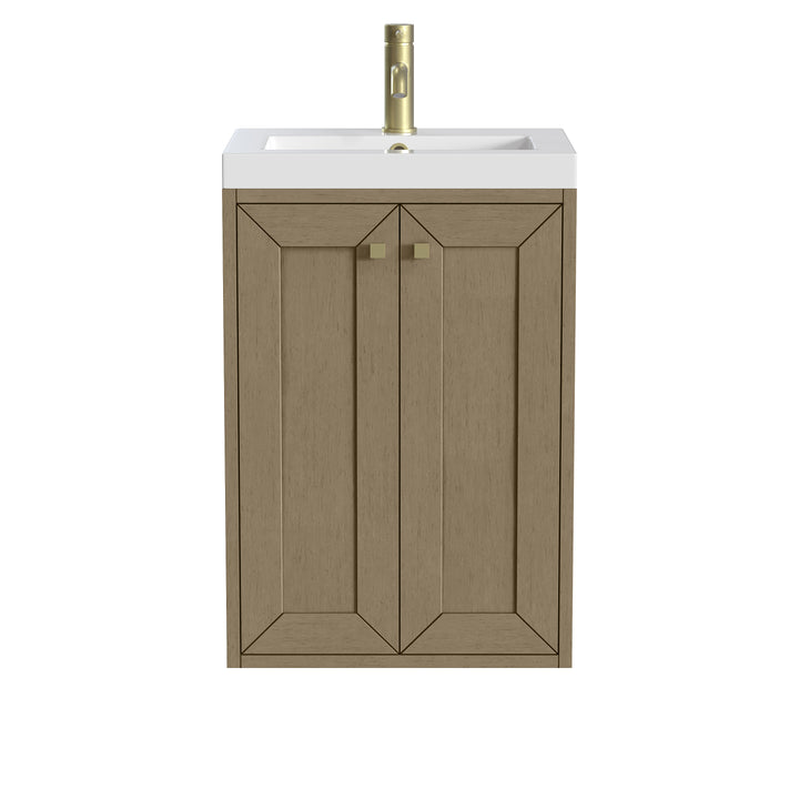 Chianti 20" Single Vanity, Walnut Whisper, Champagne Brass, w/ White Glossy Composite Stone Top