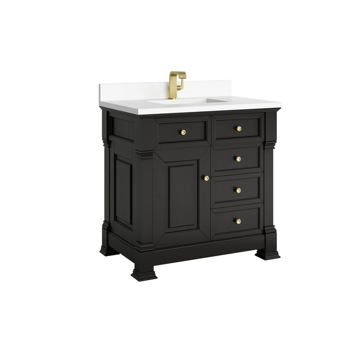 Brookfield 36" Single Vanity, Black Onyx w/ Single Hole 3 CM White Zeus Silestone® Top & Backsplash