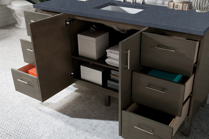 Metropolitan 60" Single Vanity, Silver Oak w/ 3 CM Charcoal Soapstone Silestone Top