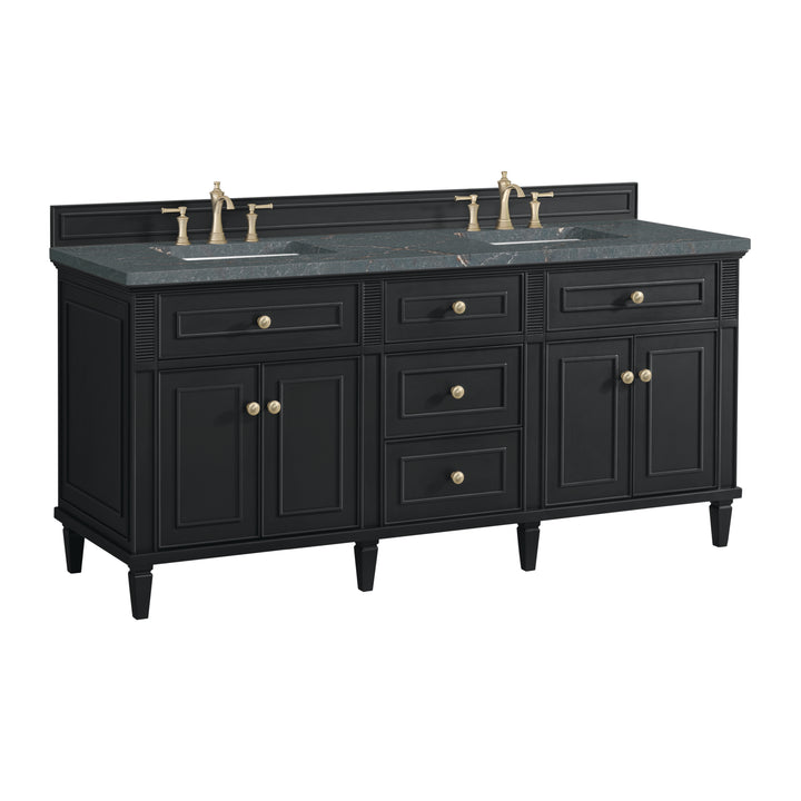 Lorelai 72" Double Vanity, Black Onyx w/ 3 CM Parisien Bleu Silestone Top
