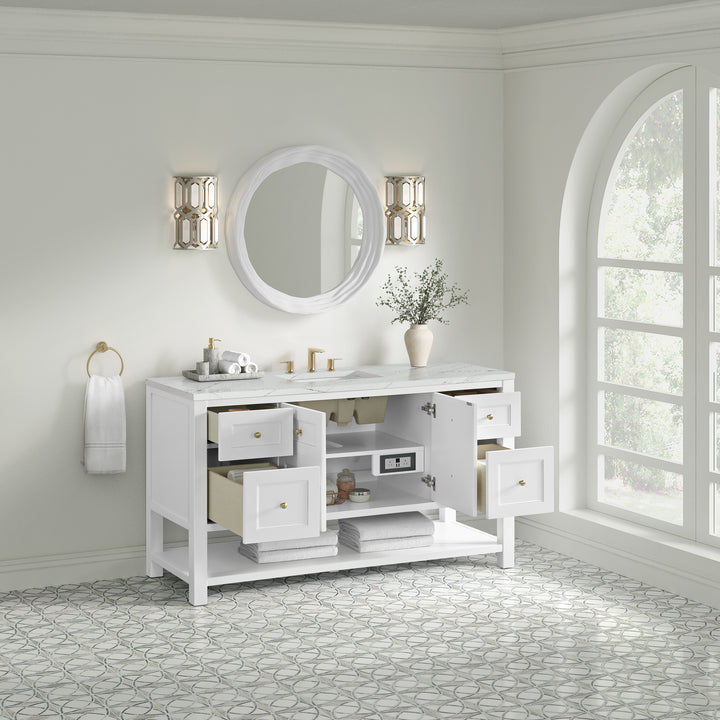 Breckenridge 60" Single Vanity, Bright White, w/ 3 CM Ethereal Noctis Quartz Top