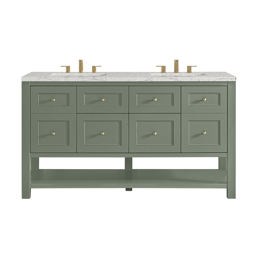 Breckenridge 60" Double Vanity, Smokey Celadon, w/ 3 CM Eternal Jasmine Pearl Quartz Top