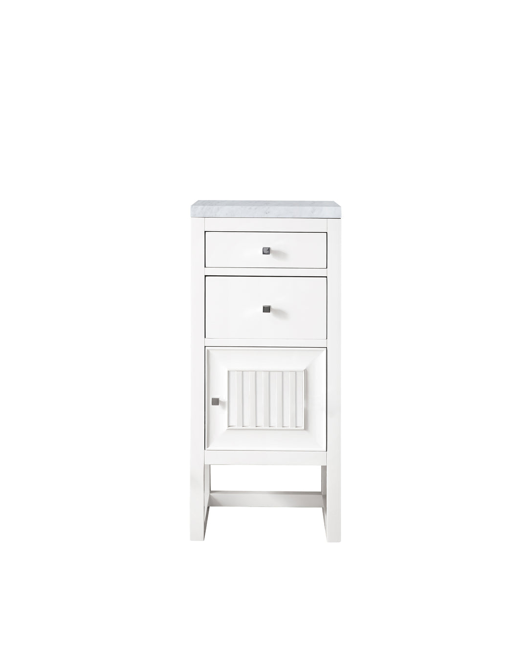 Athens 15" Base Cabinet w/ Drawers and Right Door, Glossy White w/ 3 CM Carrara Marble Top