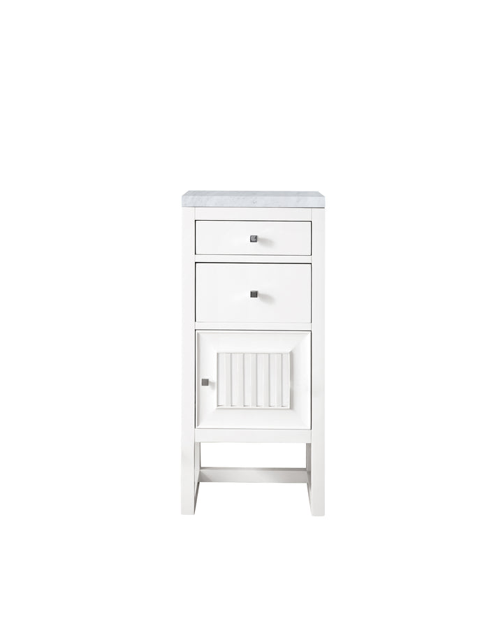 Athens 15" Base Cabinet w/ Drawers and Right Door, Glossy White w/ 3 CM Carrara Marble Top