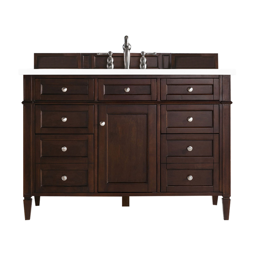 Brittany 48" Single Vanity, Burnished Mahogany w/ 3 CM White Zeus Silestone Top