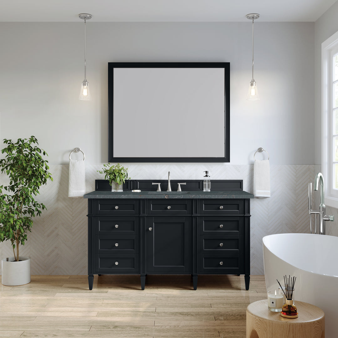 Brittany 60" Single Vanity, Black Onyx w/ 3 CM Parisien Bleu Silestone Top w/FreePower Wireless Charger