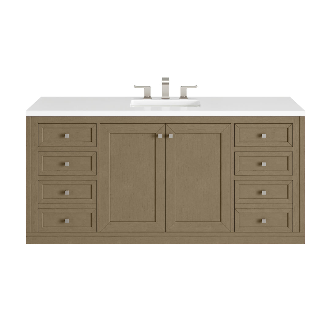 Chicago 60" Single Vanity, Walnut Whisper, w/ 3 CM White Zeus Silestone® Top