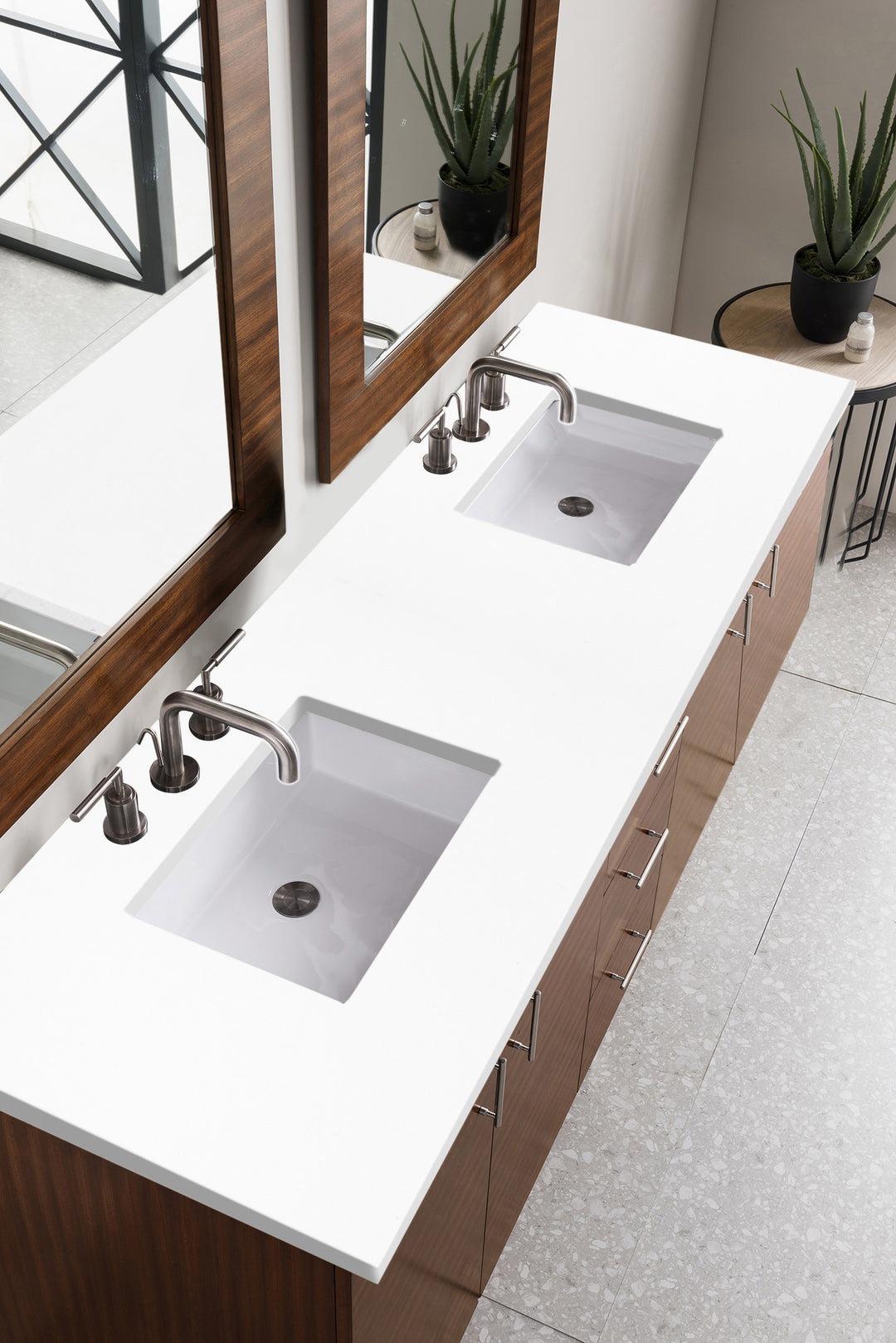 Metropolitan 72" Double Vanity, American Walnut w/ 3 CM White Zeus Silestone Top