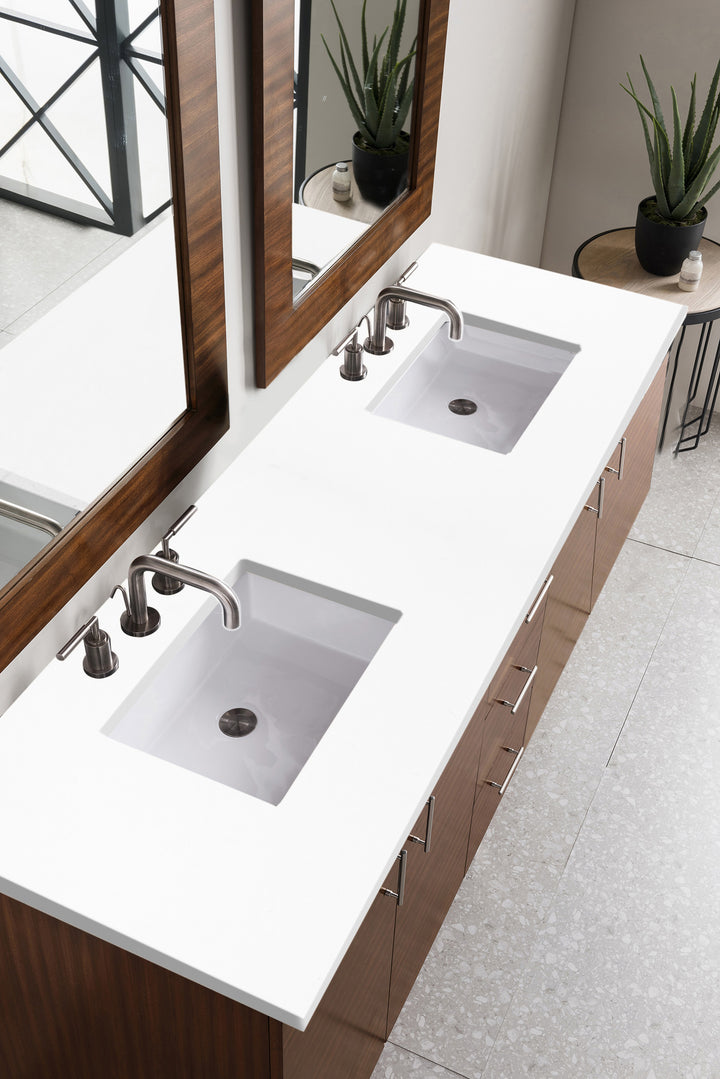 Metropolitan 72" Double Vanity, American Walnut w/ 3 CM White Zeus Silestone Top