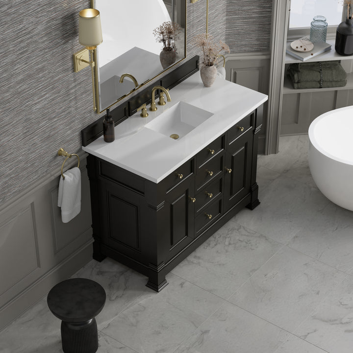 Brookfield 48" Single Vanity, Black Onyx,  w/ 3 CM White Zeus Silestone® Top
