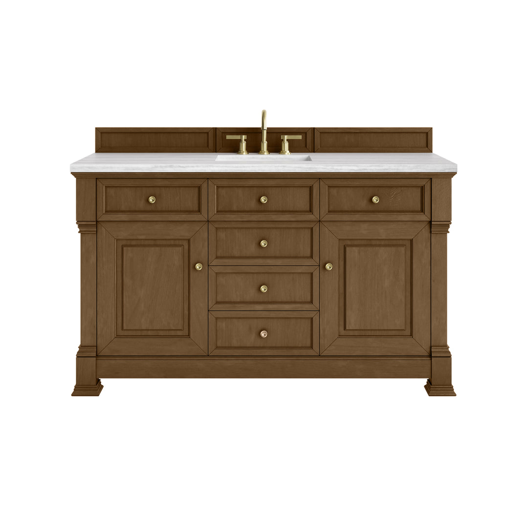 Brookfield 60" Single Vanity, Honey Oak w/ 3 CM Arctic Fall Solid Surface Top