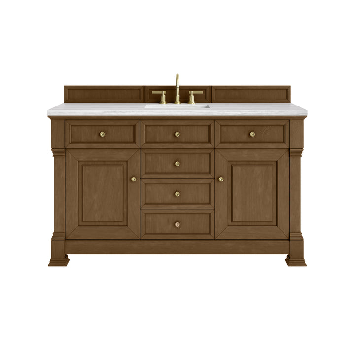 Brookfield 60" Single Vanity, Honey Oak w/ 3 CM Arctic Fall Solid Surface Top