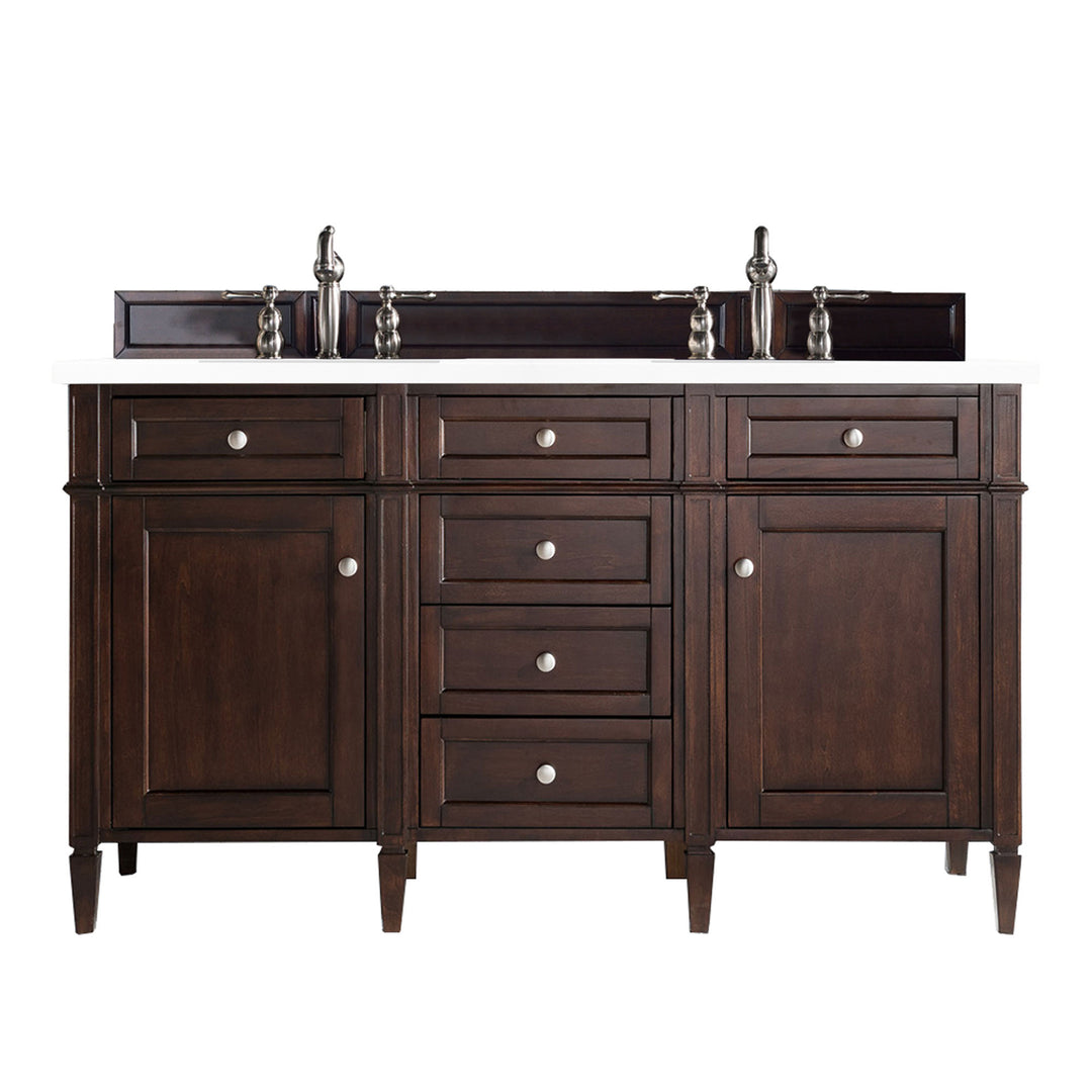 Brittany 60" Double Vanity, Burnished Mahogany w/ 3 CM White Zeus Silestone Top