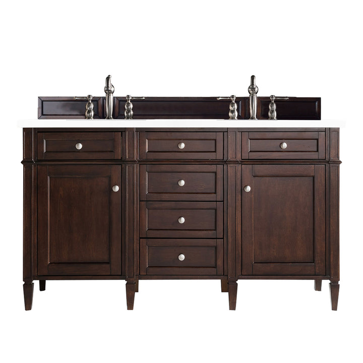 Brittany 60" Double Vanity, Burnished Mahogany w/ 3 CM White Zeus Silestone Top