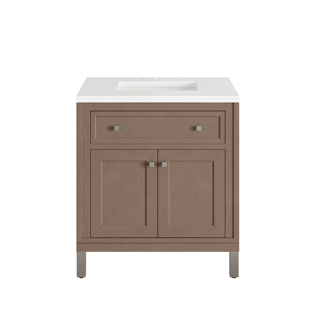 Chicago 30" Single Vanity, Walnut Whisper, w/ 3 CM White Zeus Silestone® Top