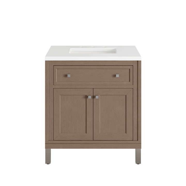 Chicago 30" Single Vanity, Walnut Whisper, w/ 3 CM White Zeus Silestone® Top