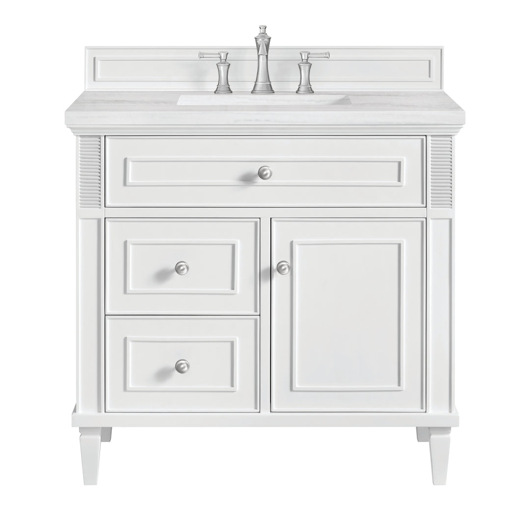 Lorelai 36" Single Vanity, Bright White w/ 3 CM Arctic Fall Solid Surface Top