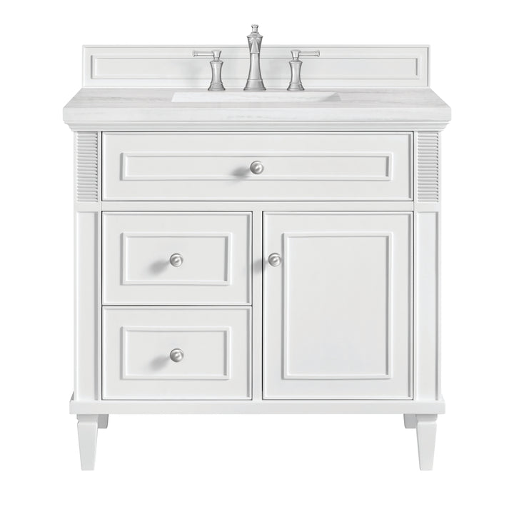 Lorelai 36" Single Vanity, Bright White w/ 3 CM Arctic Fall Solid Surface Top