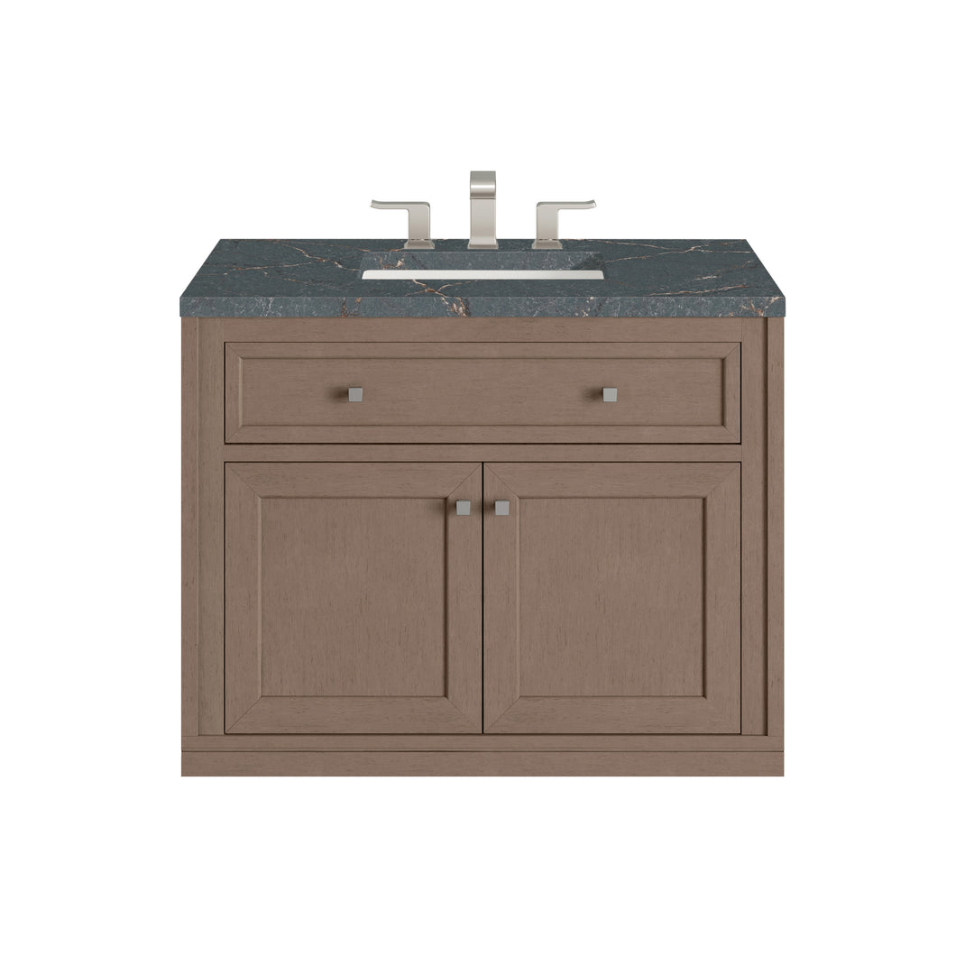 Chicago 36" Single Vanity, Walnut Whisper, w/ 3 CM Parisien Bleu Silestone® Top