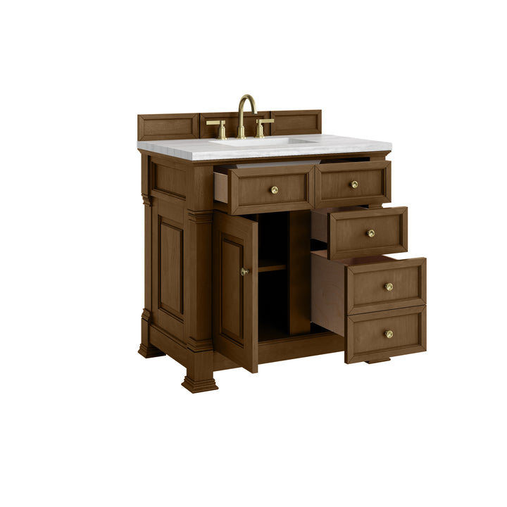 Brookfield 36" Single Vanity, Honey Oak w/ 3 CM Arctic Fall Solid Surface Top