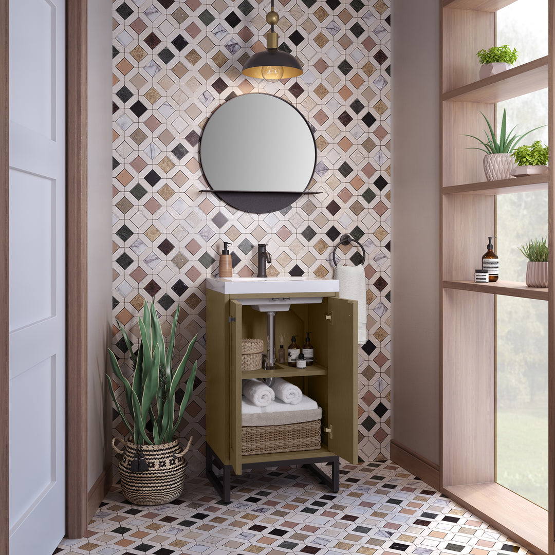 Chianti 20" Single Vanity, Walnut Whisper, Matte Black, w/ White Glossy Composite Stone Top