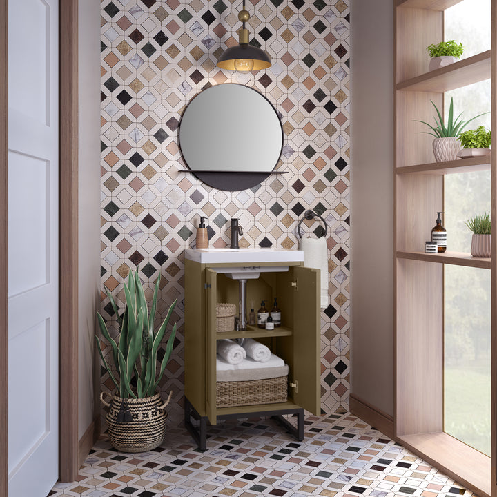 Chianti 20" Single Vanity, Walnut Whisper, Matte Black, w/ White Glossy Composite Stone Top