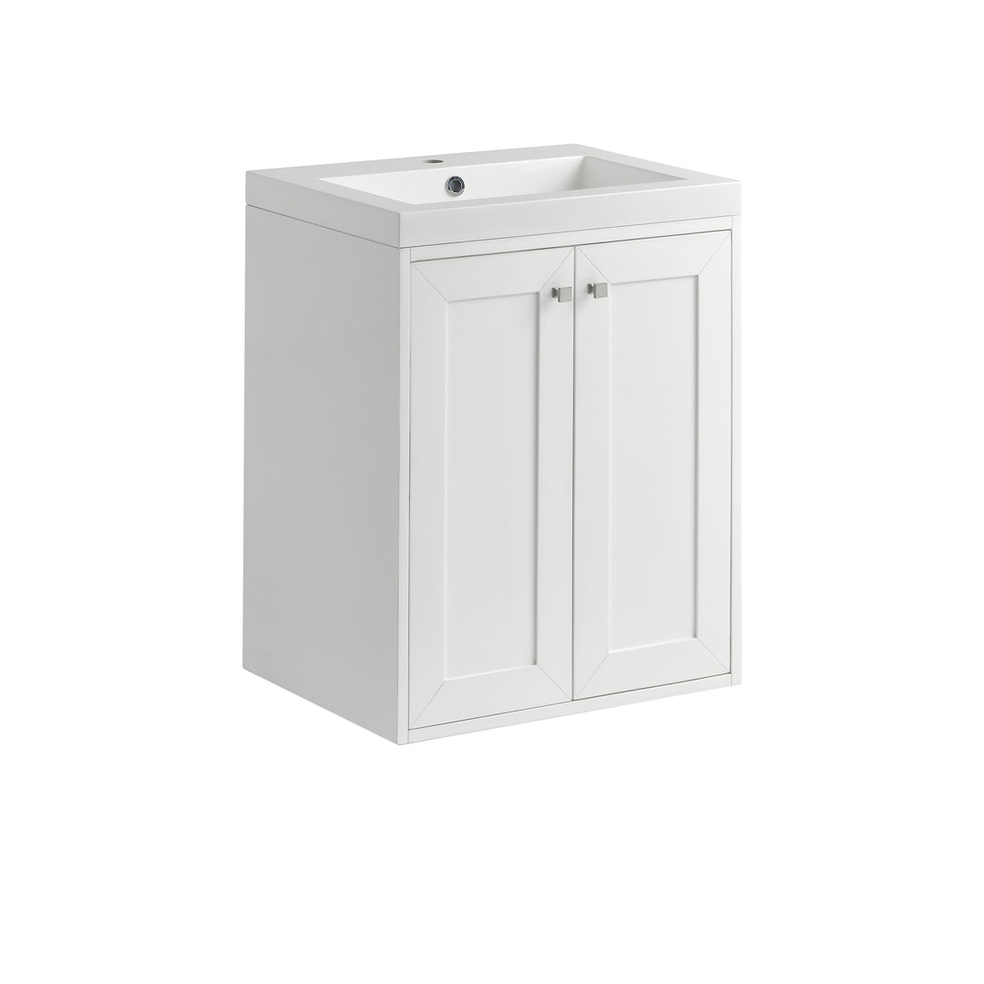 Chianti 24" Single Vanity, Glossy White, Brushed Nickel, w/ White Glossy Composite Stone Top