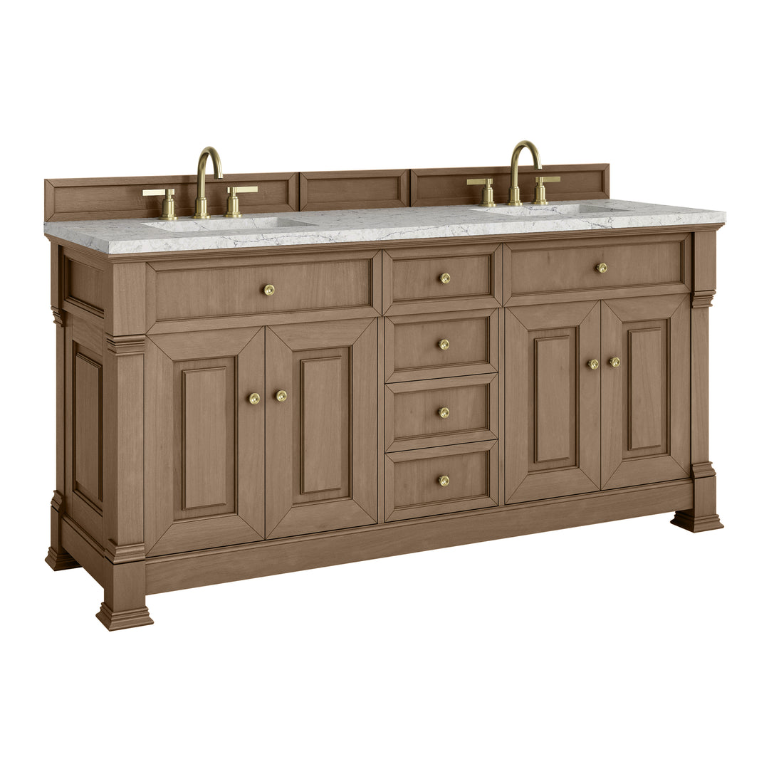 Brookfield 72" Double Vanity, Pecan w/ 3 CM Eternal Jasmine Pearl Silestone® Top