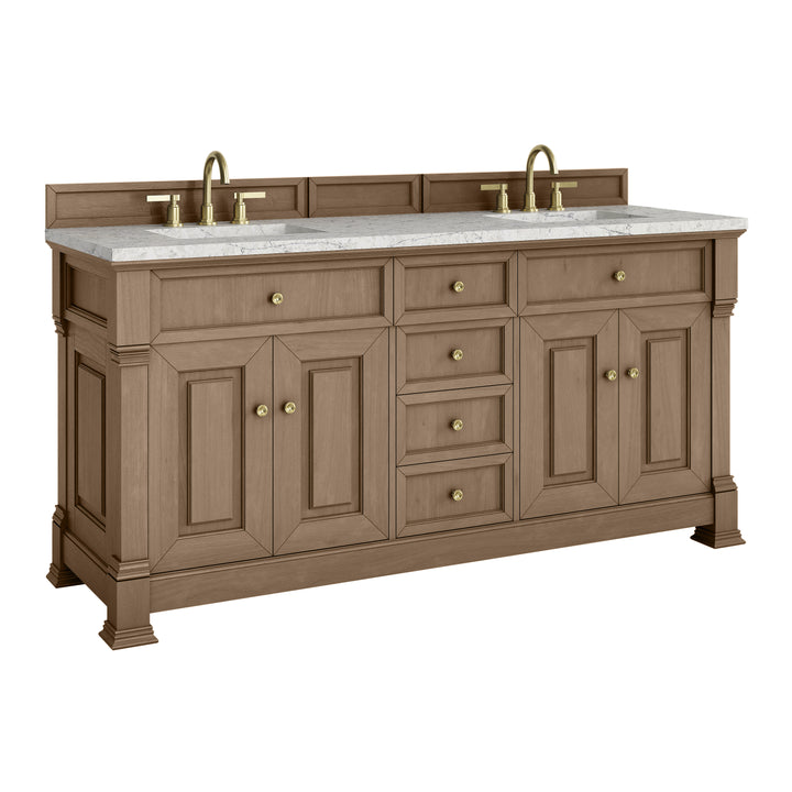Brookfield 72" Double Vanity, Pecan w/ 3 CM Eternal Jasmine Pearl Silestone® Top