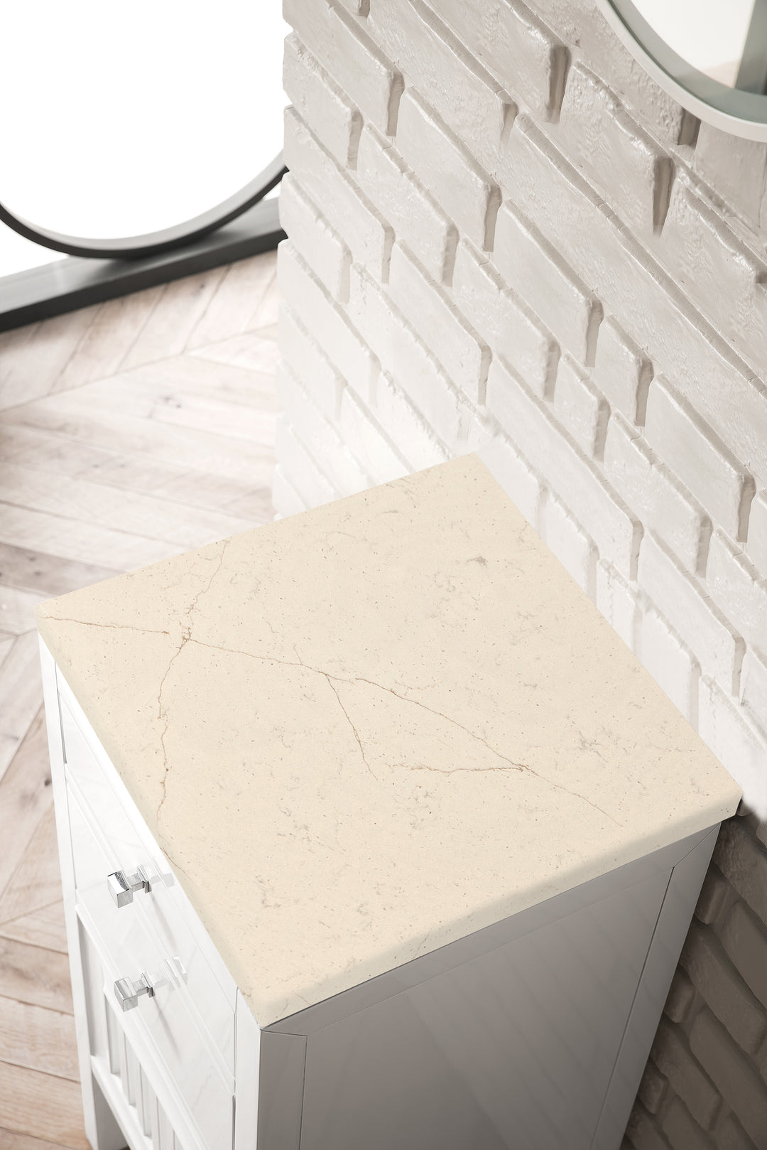 Athens 15" Base Cabinet w/ Drawers and Left Door, Glossy White w/ 3 CM Eternal Marfil Top