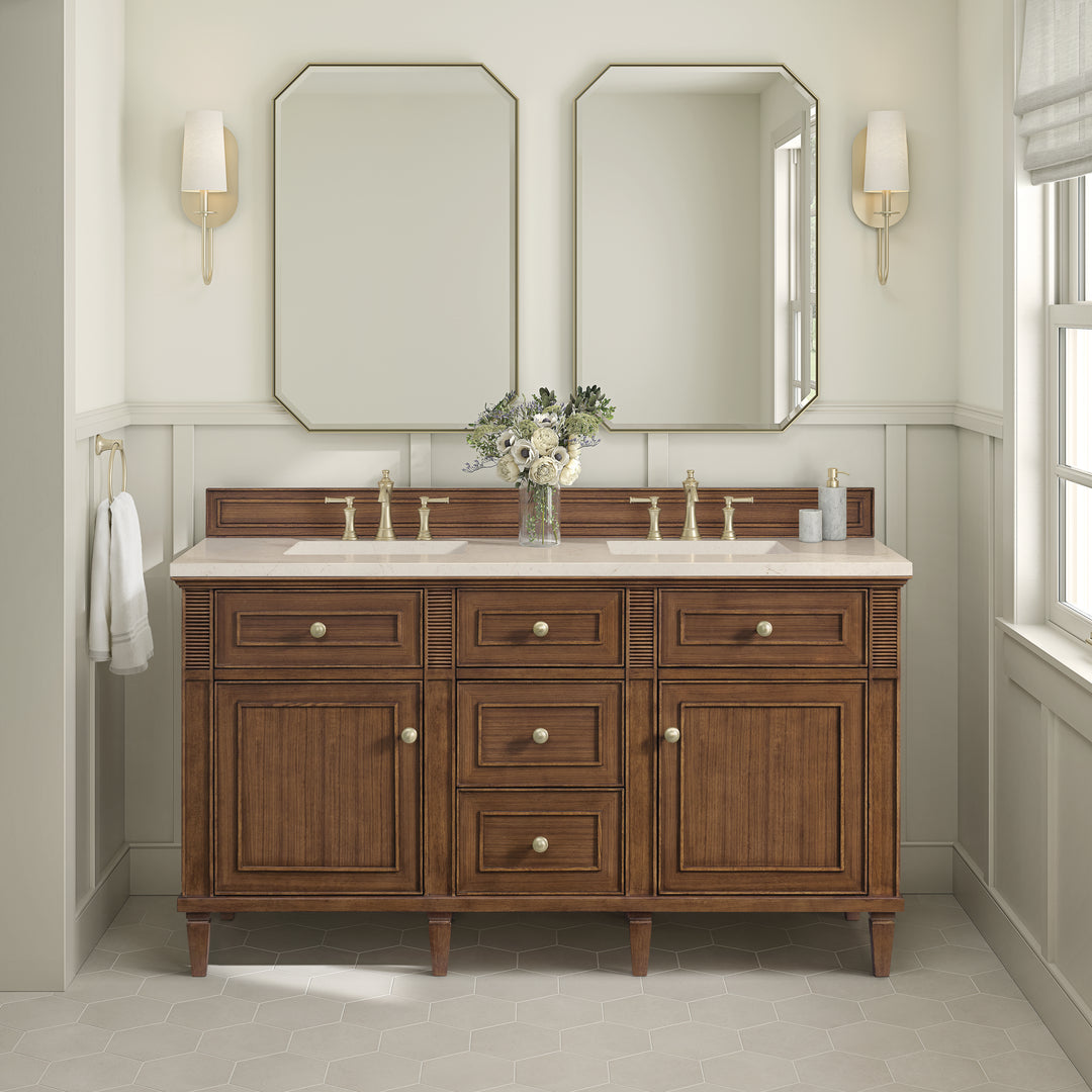 Lorelai 60" Double Vanity, Mid-Century Walnut w/ 3 CM Eternal Marfil Silestone Top