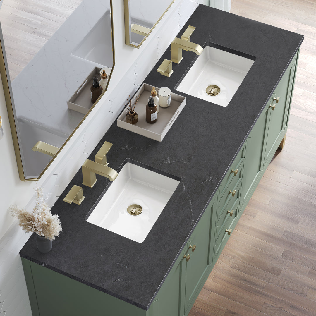 Chicago 72" Double Vanity, Smokey Celadon, w/ 3 CM Charcoal Soapstone Silestone® Top