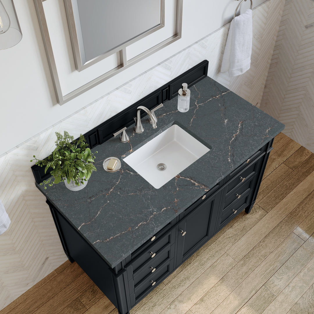 Brittany 48" Single Vanity, Black Onyx w/ 3 CM Parisien Bleu Silestone Top w/FreePower Wireless Charger