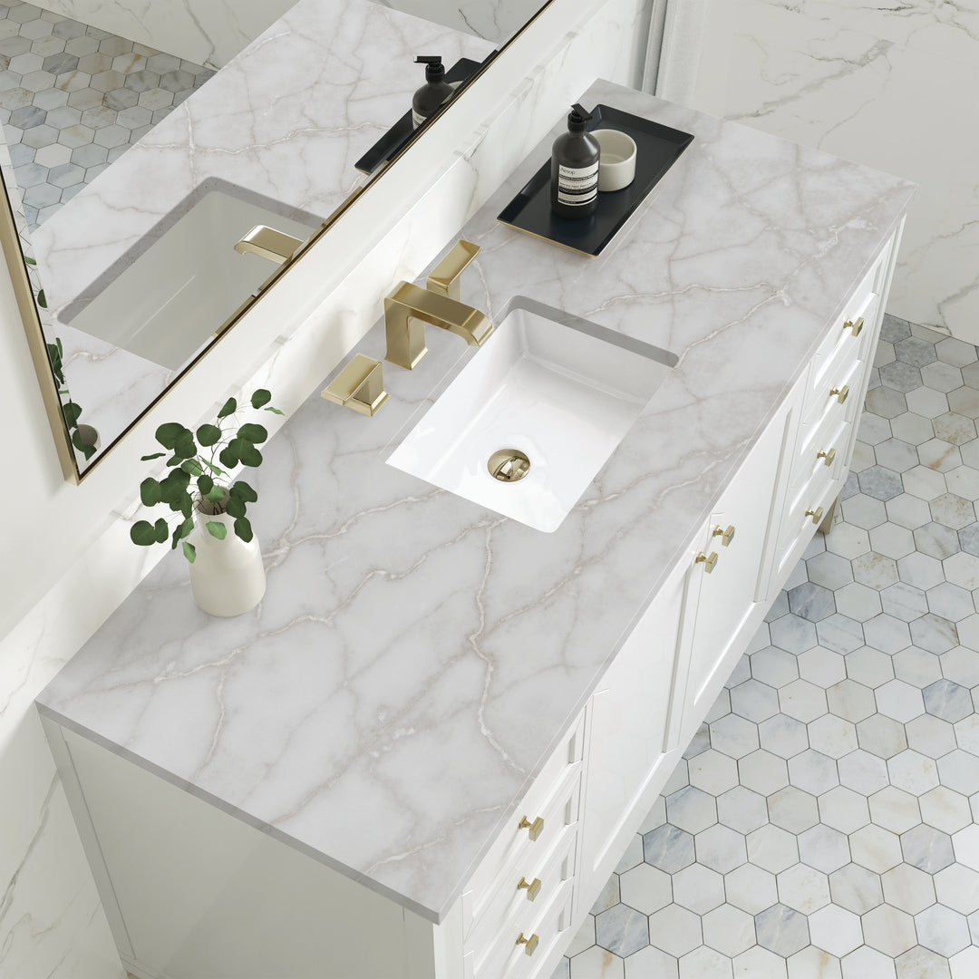 Chicago 60" Single Vanity, Glossy White, w/ 3 CM Victorian Silver Silestone® Top