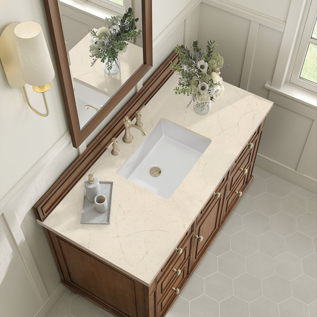 Lorelai 48" Single Vanity, Mid-Century Walnut w/ 3 CM Eternal Marfil Silestone Top