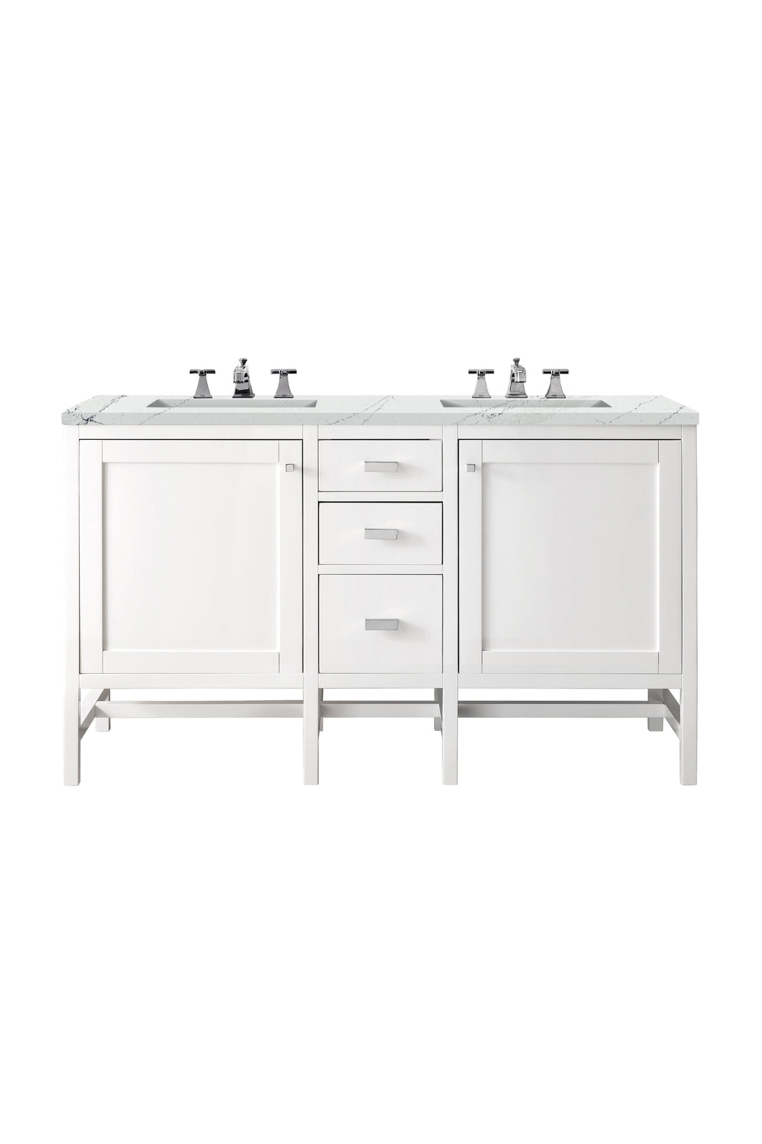 Addison 60" Double Vanity, Glossy White w/ 3 CM Ethereal Noctis Top
