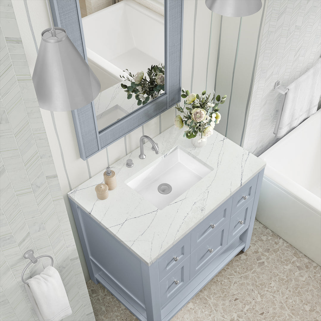 Breckenridge 36" Single Vanity, Serenity Blue, w/ 3 CM Ethereal Noctis Quartz Top