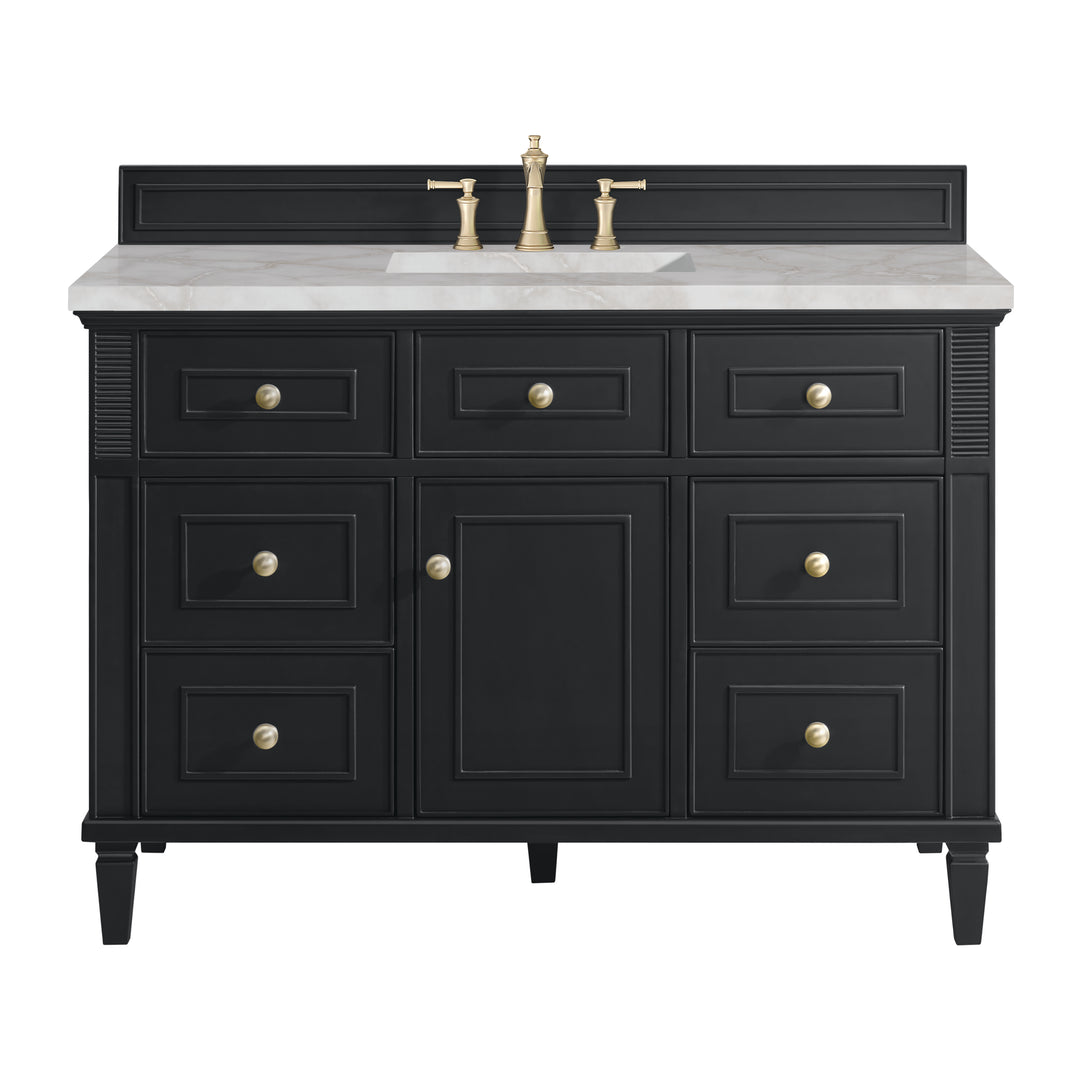 Lorelai 48" Single Vanity, Black Onyx w/ 3 CM Victorian Silver Silestone Top