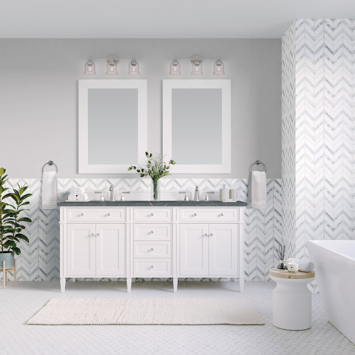 Brittany 60" Double Vanity, Bright White Vanity w/ 3 CM Parisien Bleu Silestone Top