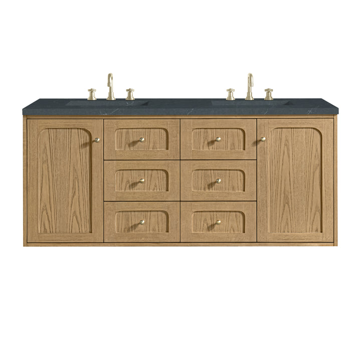 Laurent 60" Double Vanity, Light Natural Oak, w/ 3 CM Charcoal Soapstone Quartz Top