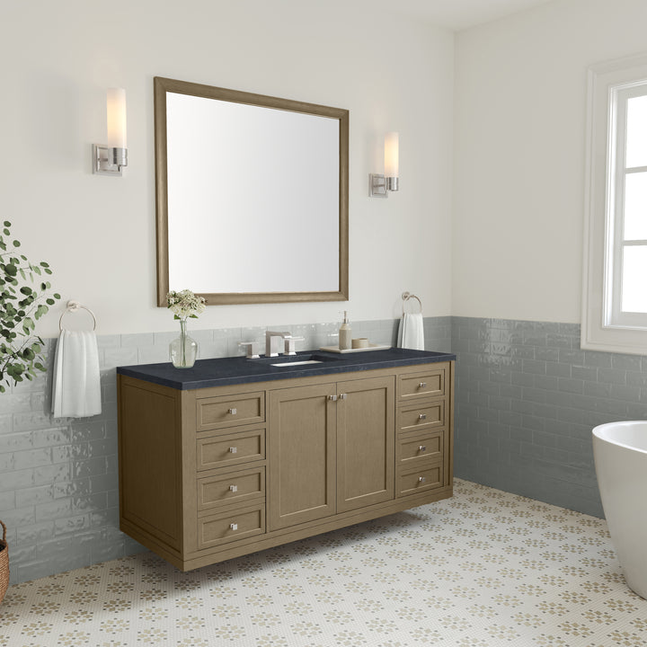 Chicago 60" Single Vanity, Walnut Whisper, w/ 3 CM Charcoal Soapstone Silestone® Top