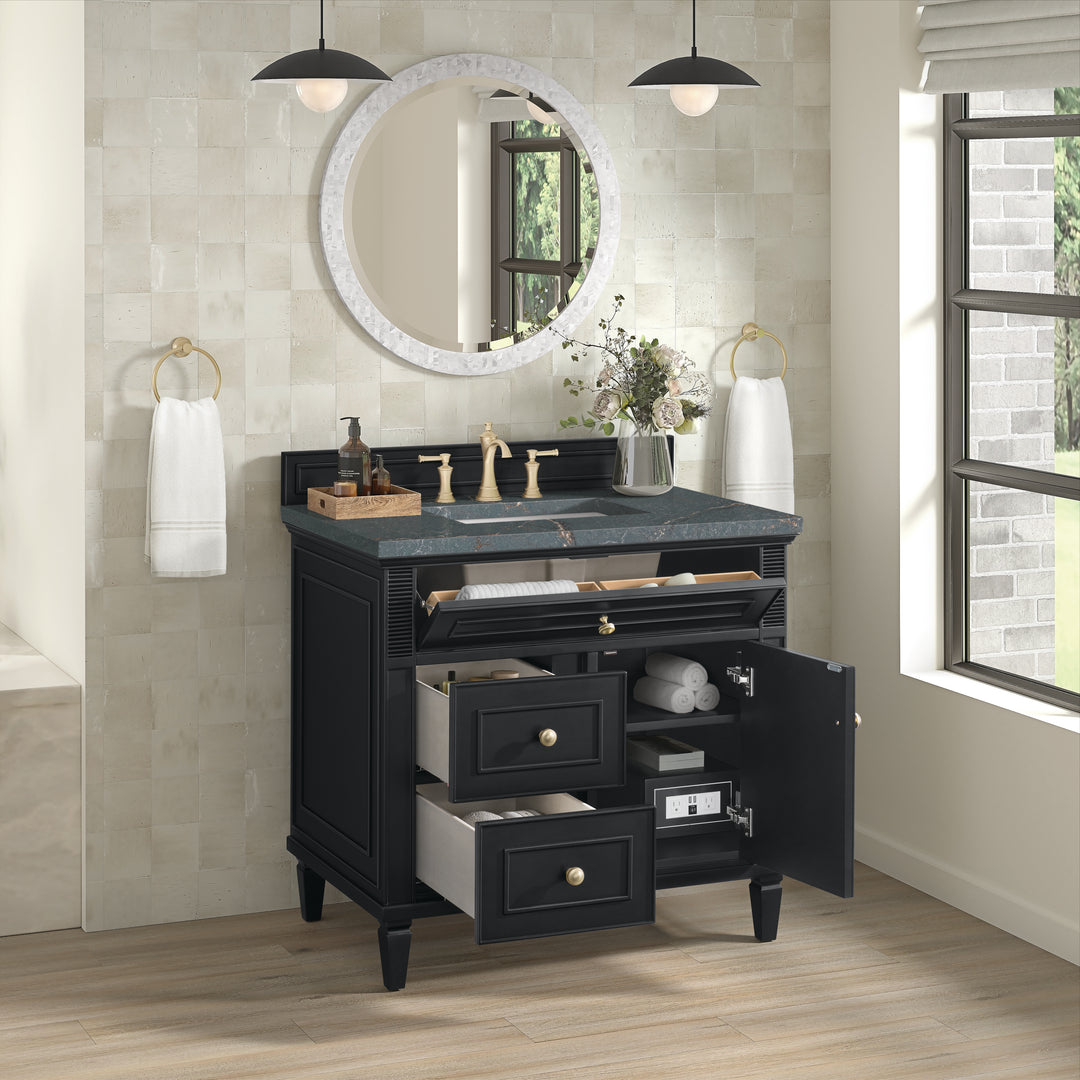 Lorelai 36" Single Vanity, Black Onyx w/ 3 CM Parisien Bleu Silestone Top