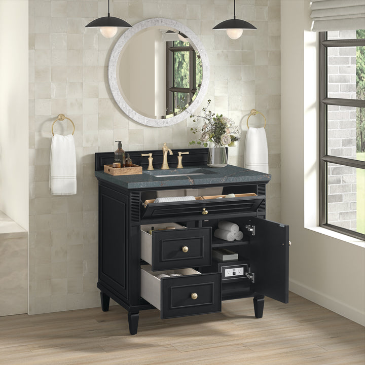 Lorelai 36" Single Vanity, Black Onyx w/ 3 CM Parisien Bleu Silestone Top