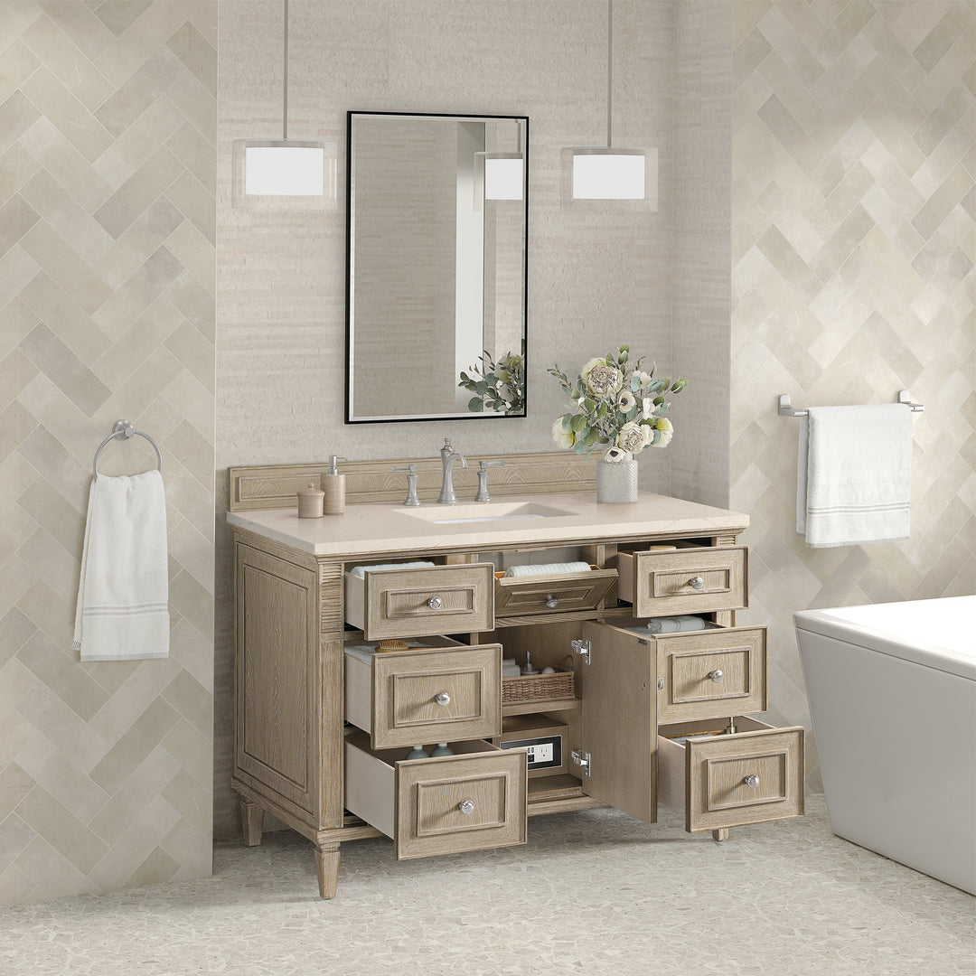 Lorelai 48" Single Vanity, Whitewashed Oak w/ 3 CM Eternal Marfil Silestone Top
