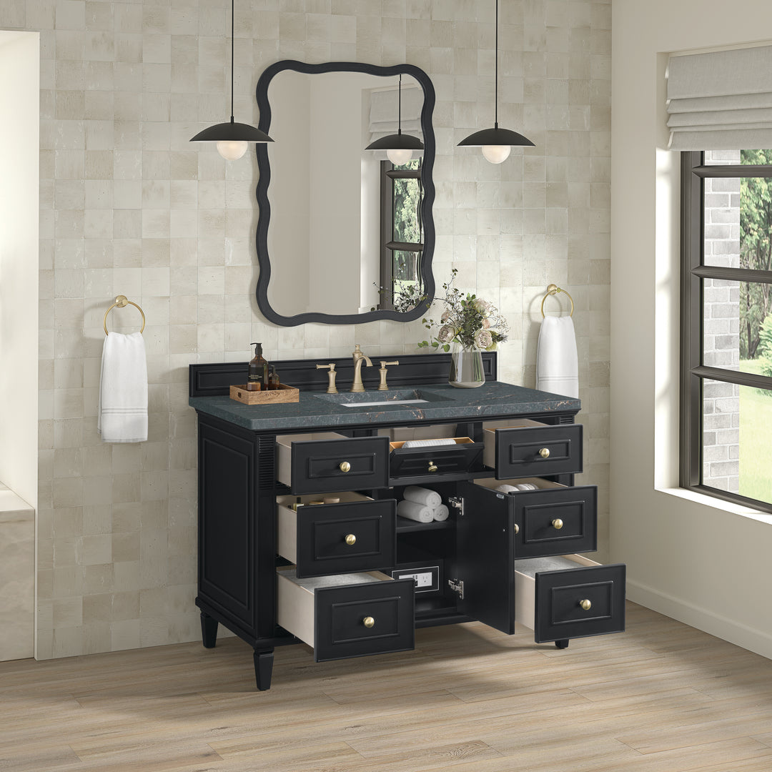 Lorelai 48" Single Vanity, Black Onyx w/ 3 CM Parisien Bleu Silestone Top
