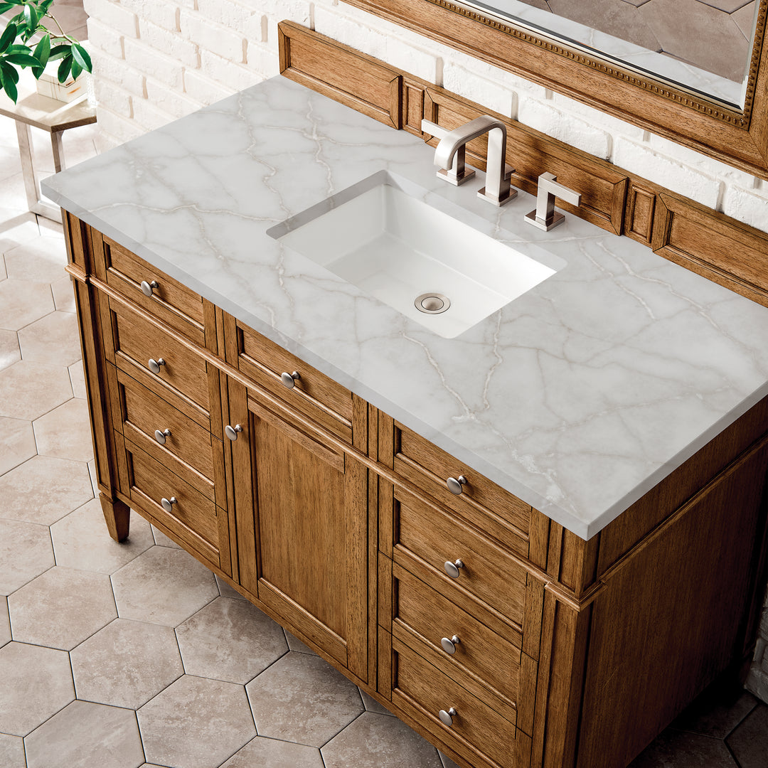 Brittany 48" Single Vanity, Saddle Brown w/ 3 CM Victorian Silver Silestone Top