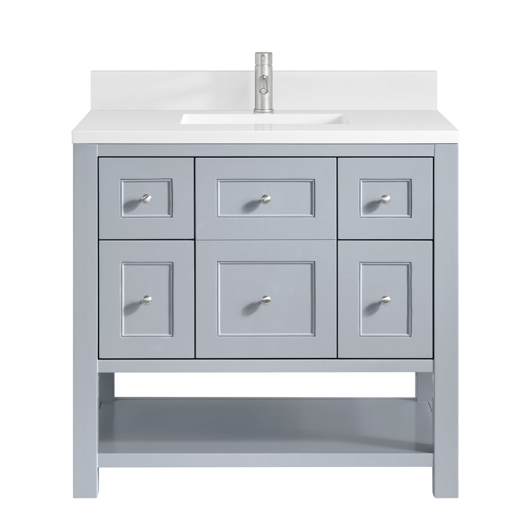 Breckenridge 36" Single Vanity, Serenity Blue, w/ Single Hole 3 CM White Zeus Quartz Top & Backsplash