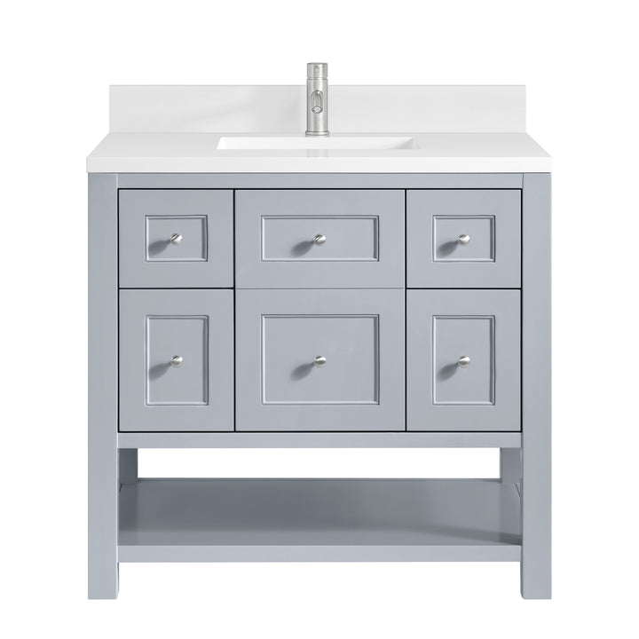 Breckenridge 36" Single Vanity, Serenity Blue, w/ Single Hole 3 CM White Zeus Quartz Top & Backsplash