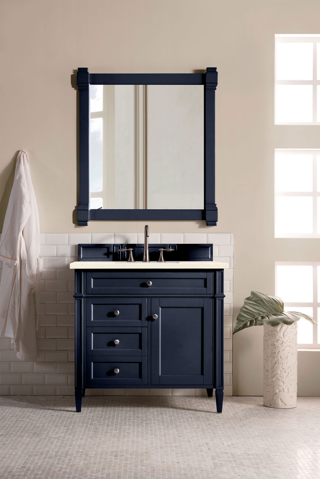 Brittany 36" Single Vanity, Victory Blue w/ 3 CM Eternal Marfil Silestone Top