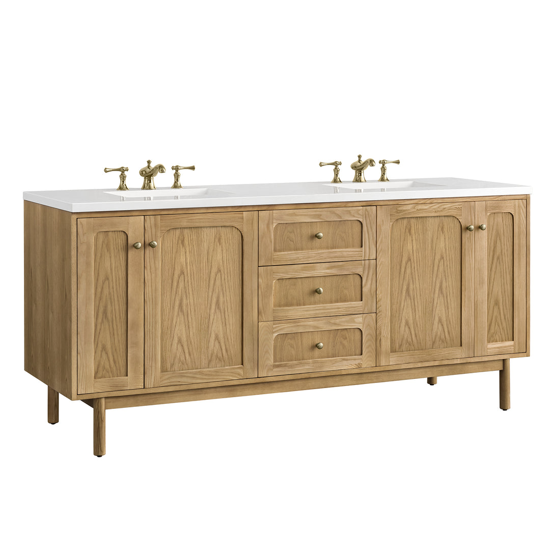 Laurent 72" Double Vanity, Light Natural Oak w/ 3 CM White Zeus Top